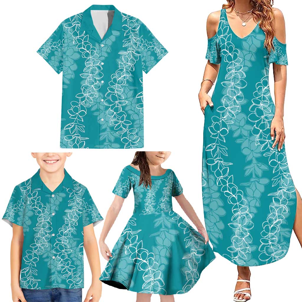 Hawaii Plumeria Lei Family Matching Summer Maxi Dress and Hawaiian Shirt Aloha Festive Vibe - Teal LT7 - Polynesian Pride
