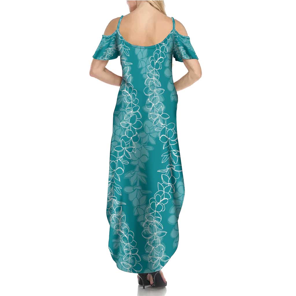 Hawaii Plumeria Lei Family Matching Summer Maxi Dress and Hawaiian Shirt Aloha Festive Vibe - Teal LT7 - Polynesian Pride
