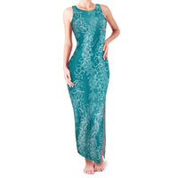 Hawaii Plumeria Lei Family Matching Tank Maxi Dress and Hawaiian Shirt Aloha Festive Vibe - Teal LT7 Mom's Dress Teal - Polynesian Pride