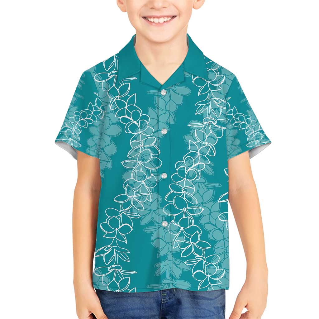 Hawaii Plumeria Lei Family Matching Tank Maxi Dress and Hawaiian Shirt Aloha Festive Vibe - Teal LT7 Son's Shirt Teal - Polynesian Pride
