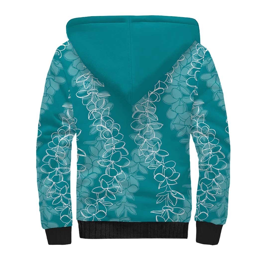 Hawaii Plumeria Lei Sherpa Hoodie Aloha Festive Vibe - Teal