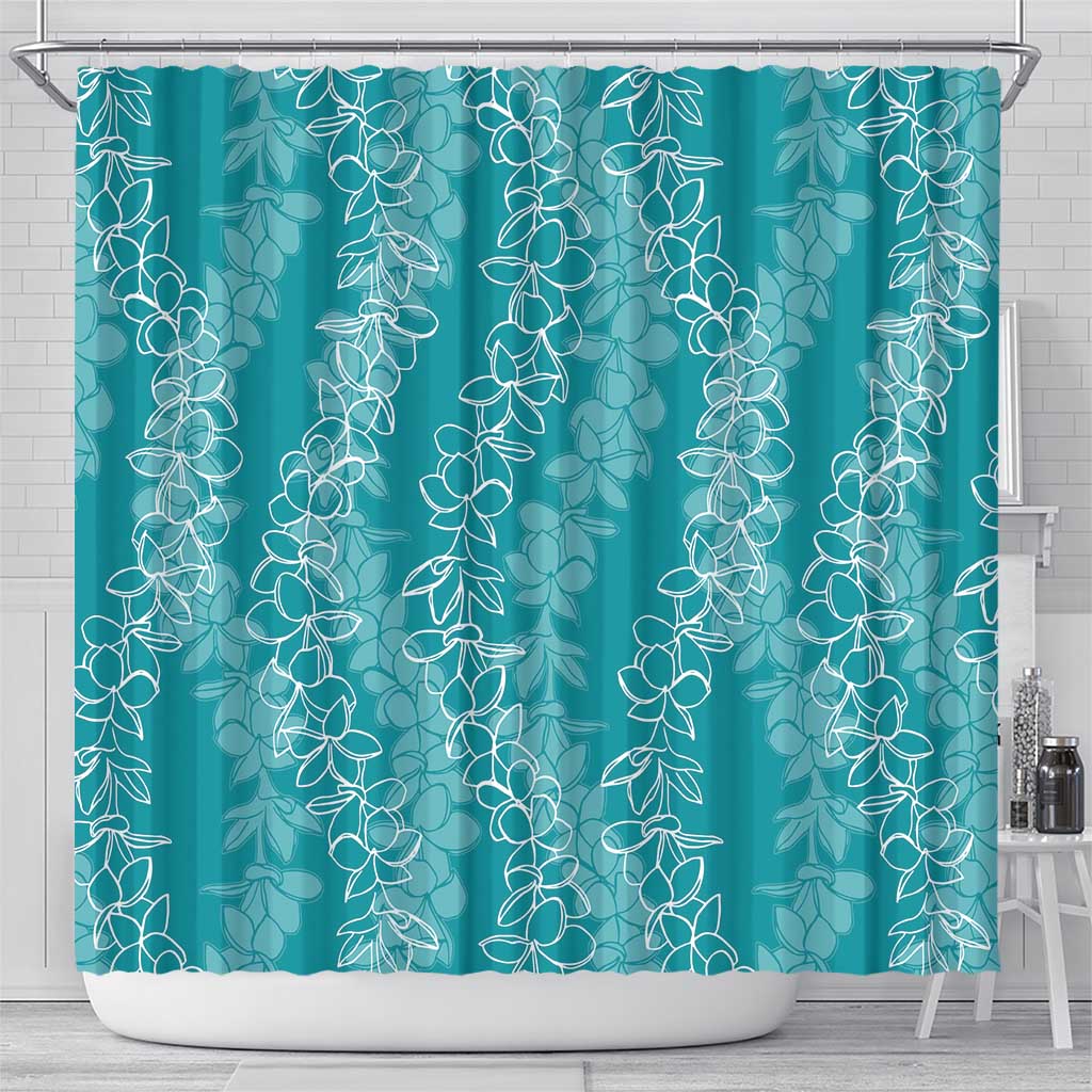 Hawaii Plumeria Lei Shower Curtain Aloha Festive Vibe - Teal