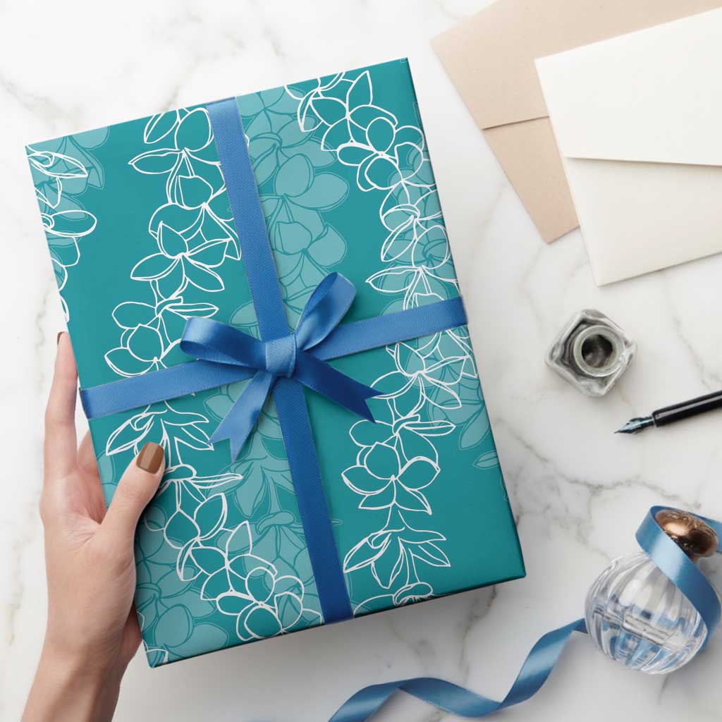 Hawaii Plumeria Lei Wrapping Paper Aloha Festive Vibe - Teal