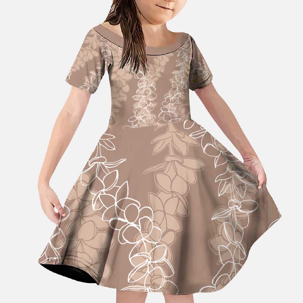 Hawaii Plumeria Lei Family Matching Off Shoulder Maxi Dress and Hawaiian Shirt Aloha Festive Vibe - Beige LT7 Daughter's Dress Beige - Polynesian Pride