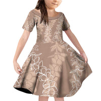 Hawaii Plumeria Lei Family Matching Off Shoulder Short Dress and Hawaiian Shirt Aloha Festive Vibe - Beige LT7 Daughter's Dress Beige - Polynesian Pride