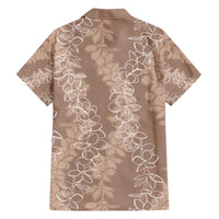 Hawaii Plumeria Lei Family Matching Off Shoulder Short Dress and Hawaiian Shirt Aloha Festive Vibe - Beige LT7 - Polynesian Pride