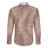 Hawaii Plumeria Lei Family Matching Off Shoulder Short Dress and Hawaiian Shirt Aloha Festive Vibe - Beige LT7 Dad's Shirt - Long Sleeve Beige - Polynesian Pride