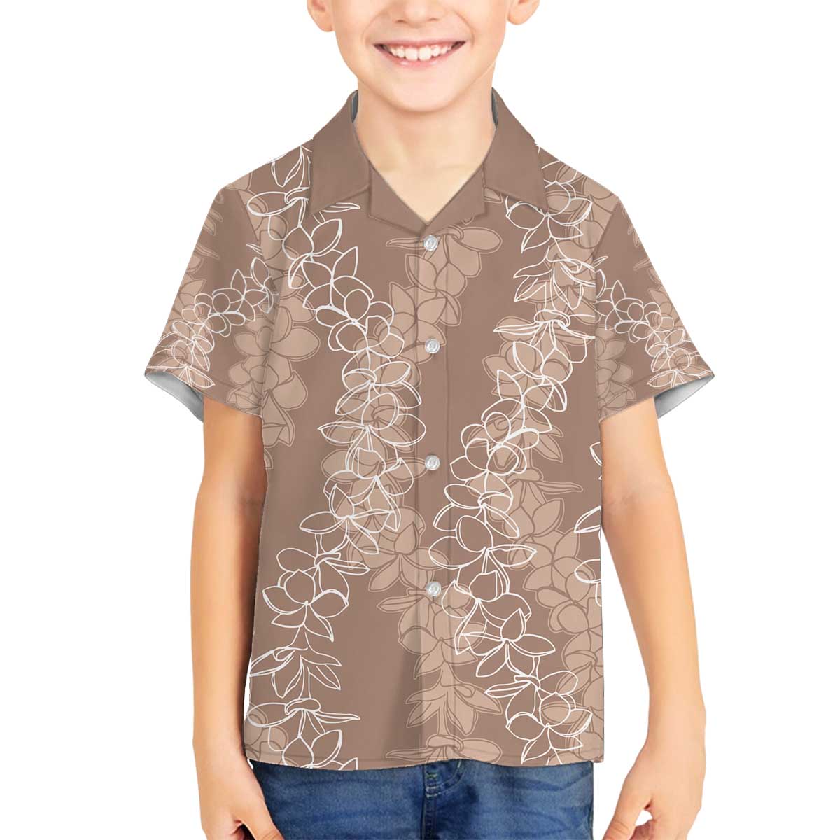 Hawaii Plumeria Lei Family Matching Off Shoulder Short Dress and Hawaiian Shirt Aloha Festive Vibe - Beige LT7 Son's Shirt Beige - Polynesian Pride