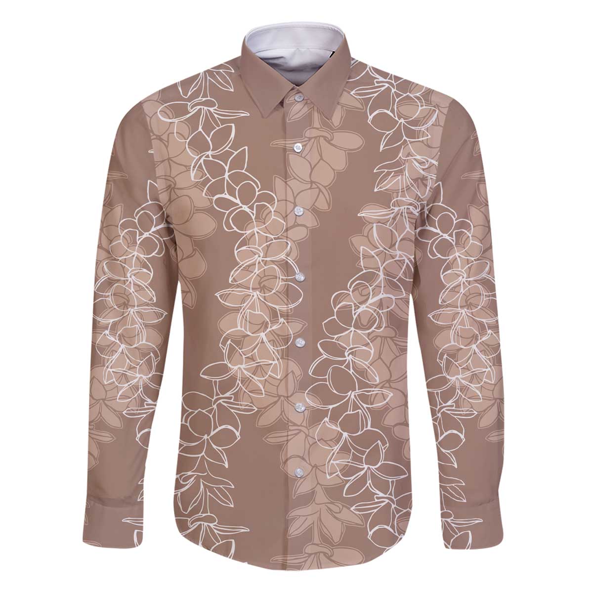 Hawaii Plumeria Lei Family Matching Puletasi and Hawaiian Shirt Aloha Festive Vibe - Beige LT7 Dad's Shirt - Long Sleeve Beige - Polynesian Pride