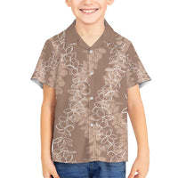 Hawaii Plumeria Lei Family Matching Short Sleeve Bodycon Dress and Hawaiian Shirt Aloha Festive Vibe - Beige LT7 Son's Shirt Beige - Polynesian Pride