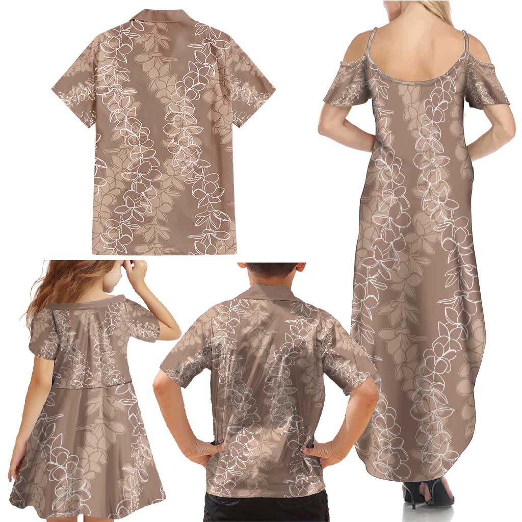 Hawaii Plumeria Lei Family Matching Summer Maxi Dress and Hawaiian Shirt Aloha Festive Vibe - Beige LT7 - Polynesian Pride