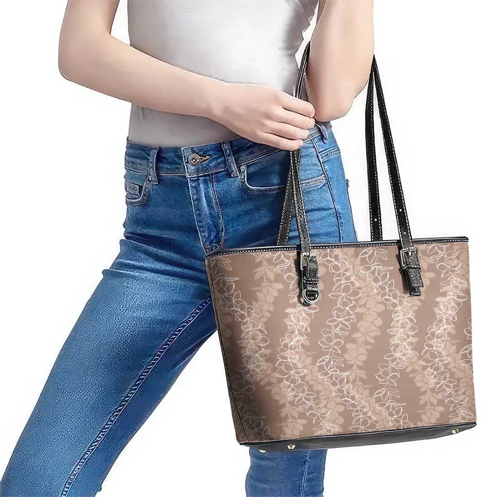 Hawaii Plumeria Lei Leather Tote Bag Aloha Festive Vibe - Beige LT7 - Polynesian Pride