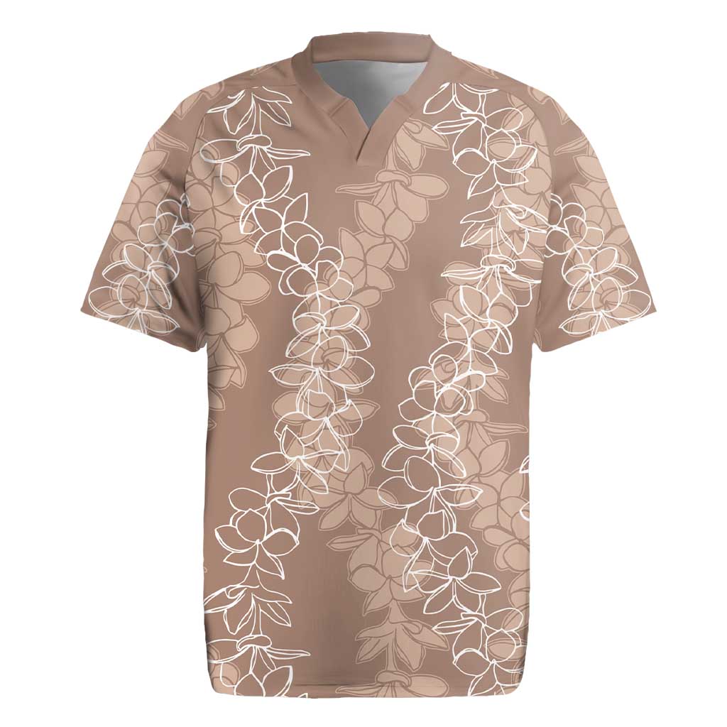 Hawaii Plumeria Lei Rugby Jersey Aloha Festive Vibe - Beige