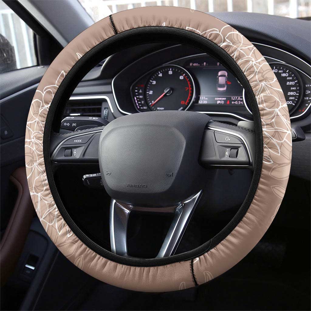 Hawaii Plumeria Lei Steering Wheel Cover Aloha Festive Vibe - Beige