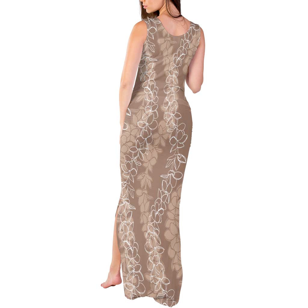 Hawaii Plumeria Lei Tank Maxi Dress Aloha Festive Vibe - Beige