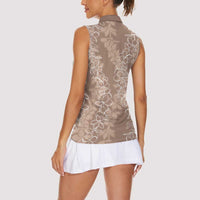 Hawaii Plumeria Lei Women Sleeveless Polo Shirt Aloha Festive Vibe - Beige