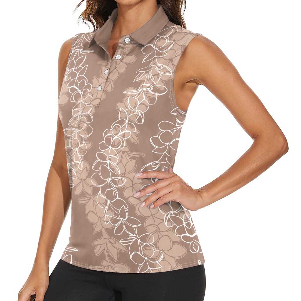 Hawaii Plumeria Lei Women Sleeveless Polo Shirt Aloha Festive Vibe - Beige