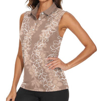 Hawaii Plumeria Lei Women Sleeveless Polo Shirt Aloha Festive Vibe - Beige