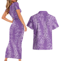 Hawaii Plumeria Lei Couples Matching Short Sleeve Bodycon Dress and Hawaiian Shirt Aloha Festive Vibe - Violet LT7 - Polynesian Pride