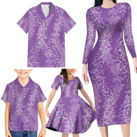 Hawaii Plumeria Lei Family Matching Long Sleeve Bodycon Dress and Hawaiian Shirt Aloha Festive Vibe - Violet LT7 - Polynesian Pride