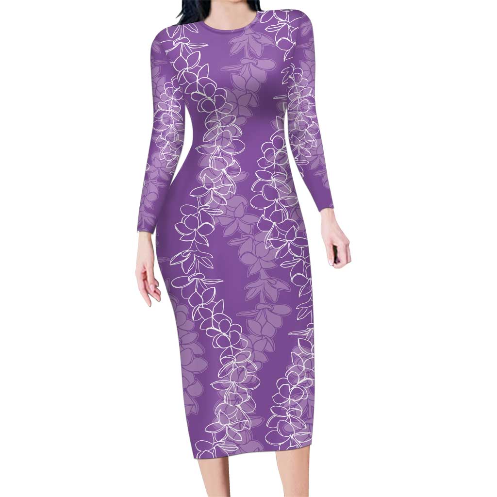 Hawaii Plumeria Lei Family Matching Long Sleeve Bodycon Dress and Hawaiian Shirt Aloha Festive Vibe - Violet LT7 Mom's Dress Violet - Polynesian Pride