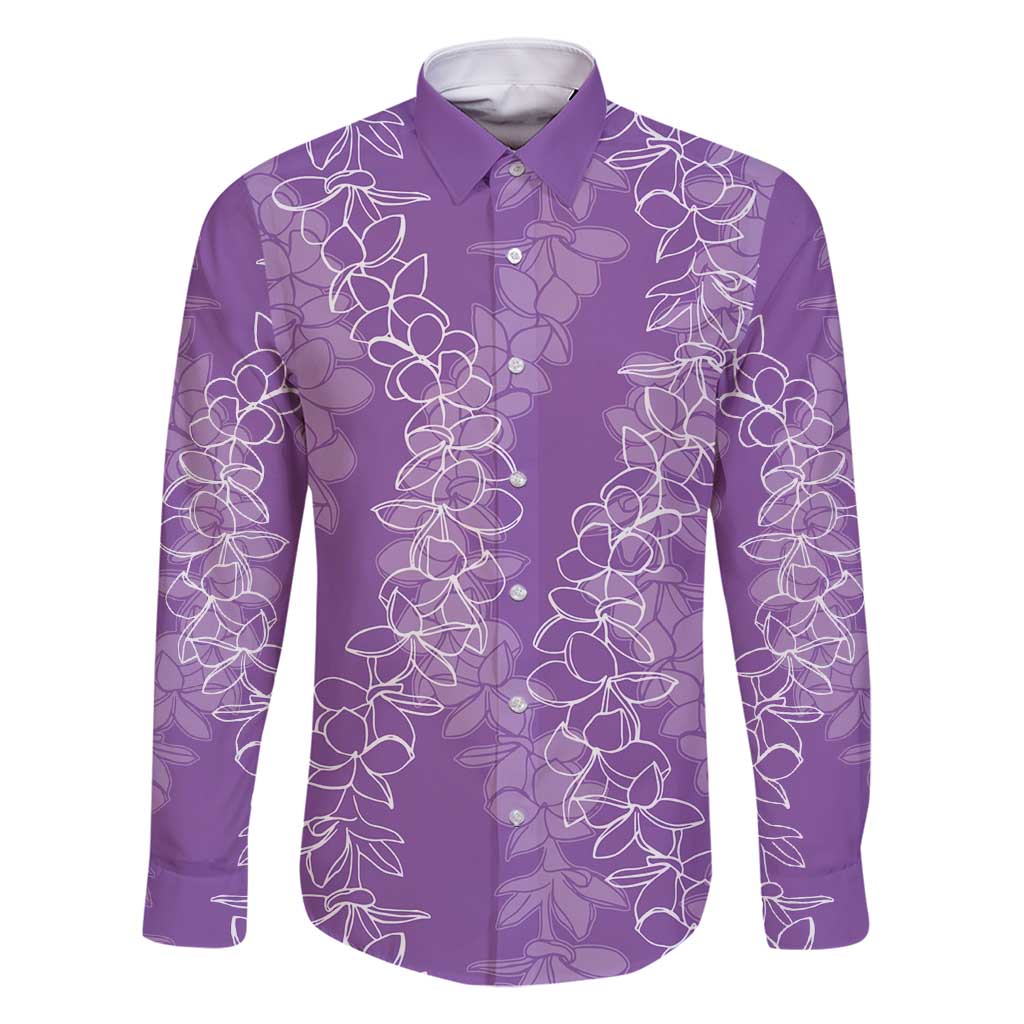 Hawaii Plumeria Lei Family Matching Mermaid Dress and Hawaiian Shirt Aloha Festive Vibe - Violet LT7 Dad's Shirt - Long Sleeve Violet - Polynesian Pride