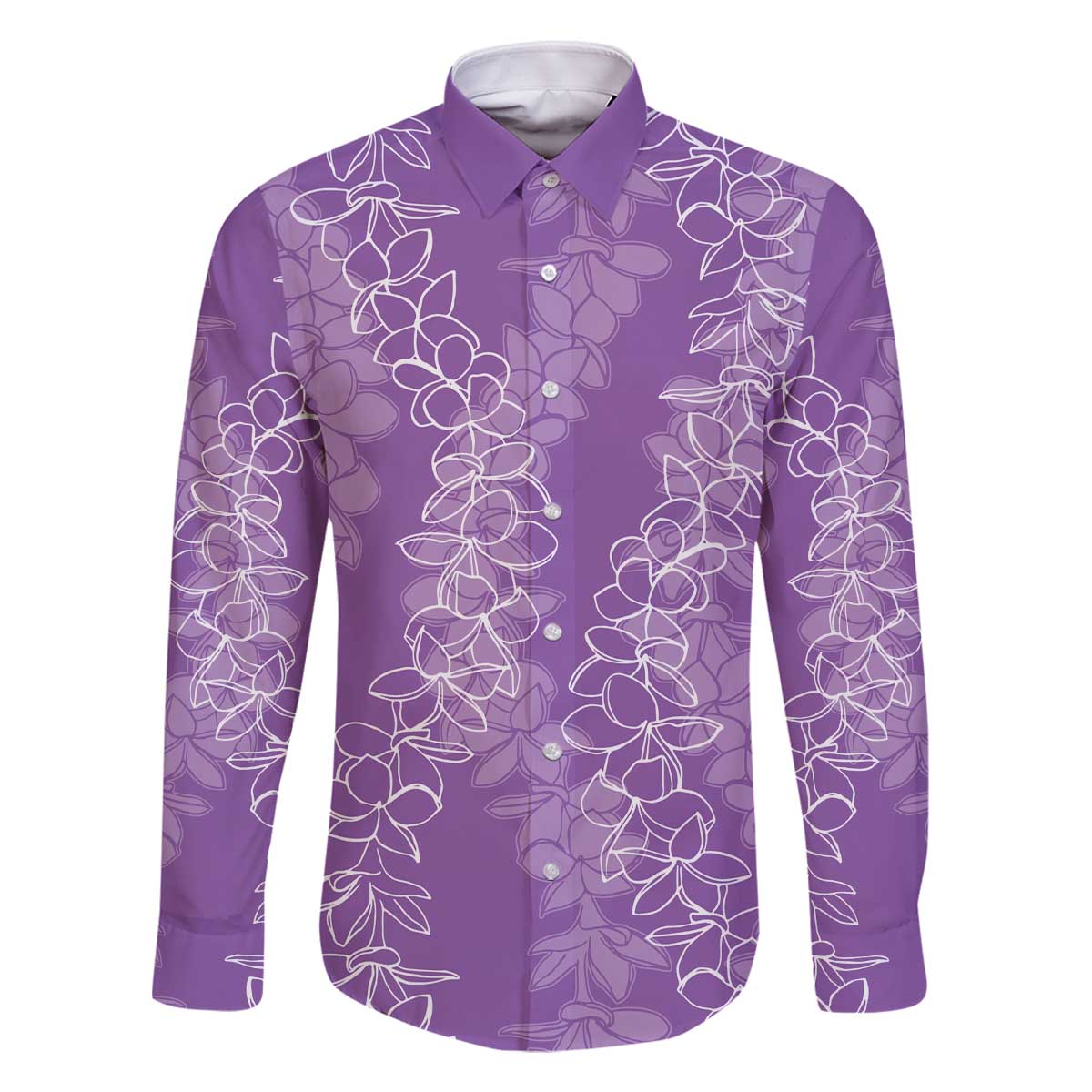 Hawaii Plumeria Lei Family Matching Off The Shoulder Long Sleeve Dress and Hawaiian Shirt Aloha Festive Vibe - Violet LT7 Dad's Shirt - Long Sleeve Violet - Polynesian Pride
