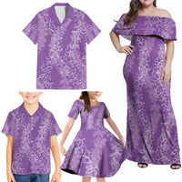 Hawaii Plumeria Lei Family Matching Off Shoulder Maxi Dress and Hawaiian Shirt Aloha Festive Vibe - Violet LT7 - Polynesian Pride