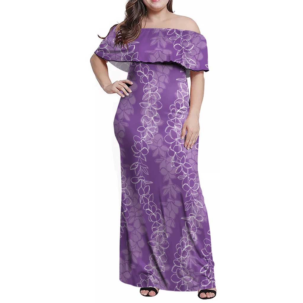 Hawaii Plumeria Lei Family Matching Off Shoulder Maxi Dress and Hawaiian Shirt Aloha Festive Vibe - Violet LT7 Mom's Dress Violet - Polynesian Pride