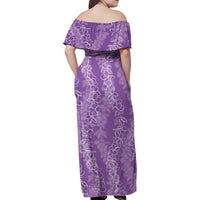 Hawaii Plumeria Lei Family Matching Off Shoulder Maxi Dress and Hawaiian Shirt Aloha Festive Vibe - Violet LT7 - Polynesian Pride