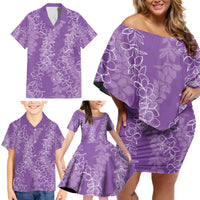 Hawaii Plumeria Lei Family Matching Off Shoulder Short Dress and Hawaiian Shirt Aloha Festive Vibe - Violet LT7 - Polynesian Pride