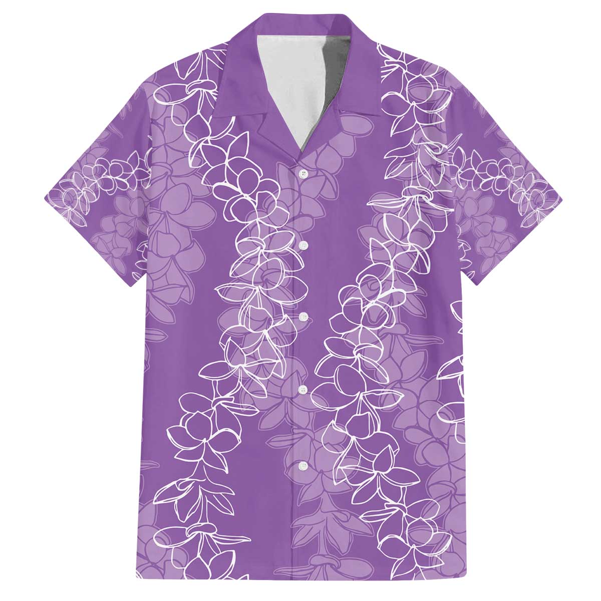 Hawaii Plumeria Lei Family Matching Off Shoulder Short Dress and Hawaiian Shirt Aloha Festive Vibe - Violet LT7 Dad's Shirt - Short Sleeve Violet - Polynesian Pride