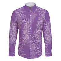 Hawaii Plumeria Lei Family Matching Off Shoulder Short Dress and Hawaiian Shirt Aloha Festive Vibe - Violet LT7 Dad's Shirt - Long Sleeve Violet - Polynesian Pride