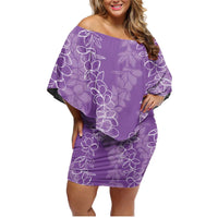 Hawaii Plumeria Lei Family Matching Off Shoulder Short Dress and Hawaiian Shirt Aloha Festive Vibe - Violet LT7 Mom's Dress Violet - Polynesian Pride