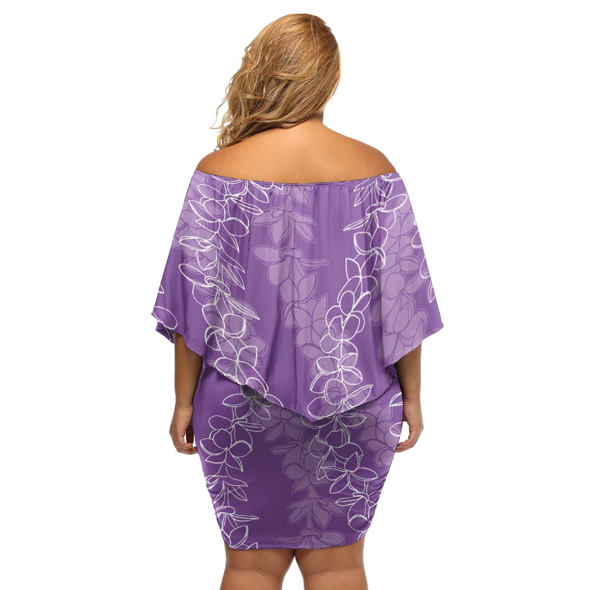 Hawaii Plumeria Lei Family Matching Off Shoulder Short Dress and Hawaiian Shirt Aloha Festive Vibe - Violet LT7 - Polynesian Pride