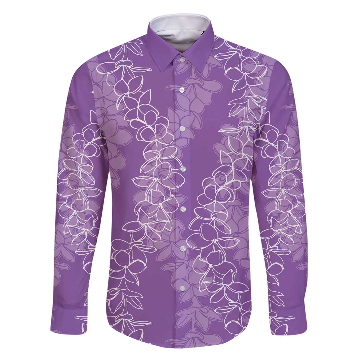 Hawaii Plumeria Lei Family Matching Puletasi and Hawaiian Shirt Aloha Festive Vibe - Violet LT7 Dad's Shirt - Long Sleeve Violet - Polynesian Pride