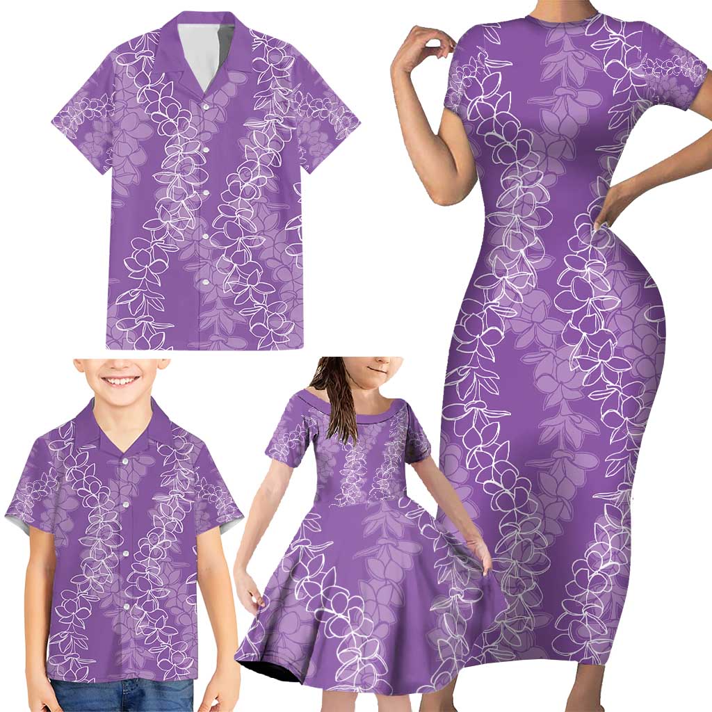 Hawaii Plumeria Lei Family Matching Short Sleeve Bodycon Dress and Hawaiian Shirt Aloha Festive Vibe - Violet LT7 - Polynesian Pride