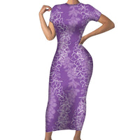 Hawaii Plumeria Lei Family Matching Short Sleeve Bodycon Dress and Hawaiian Shirt Aloha Festive Vibe - Violet LT7 Mom's Dress Violet - Polynesian Pride