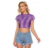 Hawaii Plumeria Lei Raglan Cropped T Shirt Aloha Festive Vibe - Violet