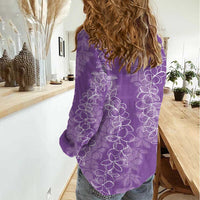 Hawaii Plumeria Lei Women Casual Shirt Aloha Festive Vibe - Violet