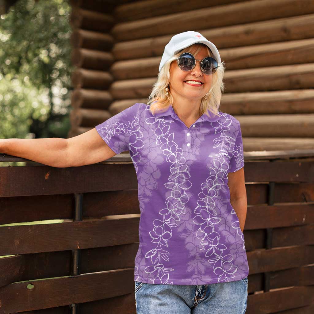Hawaii Plumeria Lei Women Polo Shirt Aloha Festive Vibe - Violet