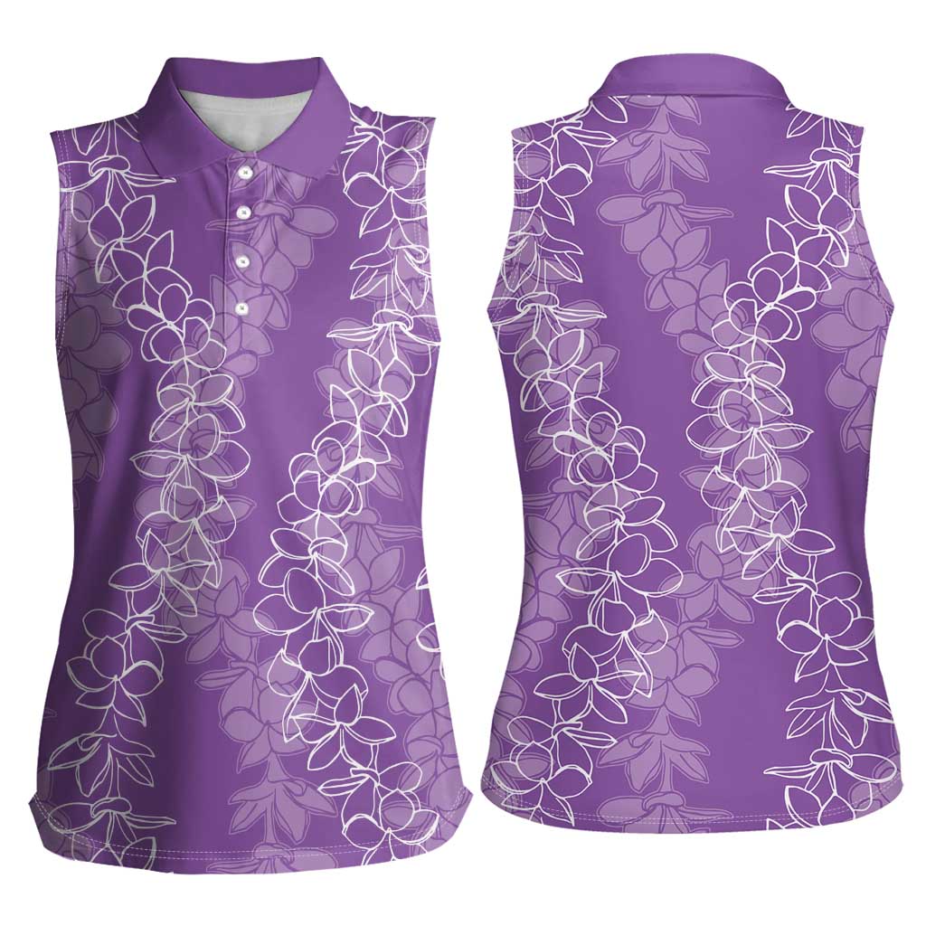 Hawaii Plumeria Lei Women Sleeveless Polo Shirt Aloha Festive Vibe - Violet