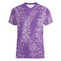 Hawaii Plumeria Lei Women V-Neck T-Shirt Aloha Festive Vibe - Violet