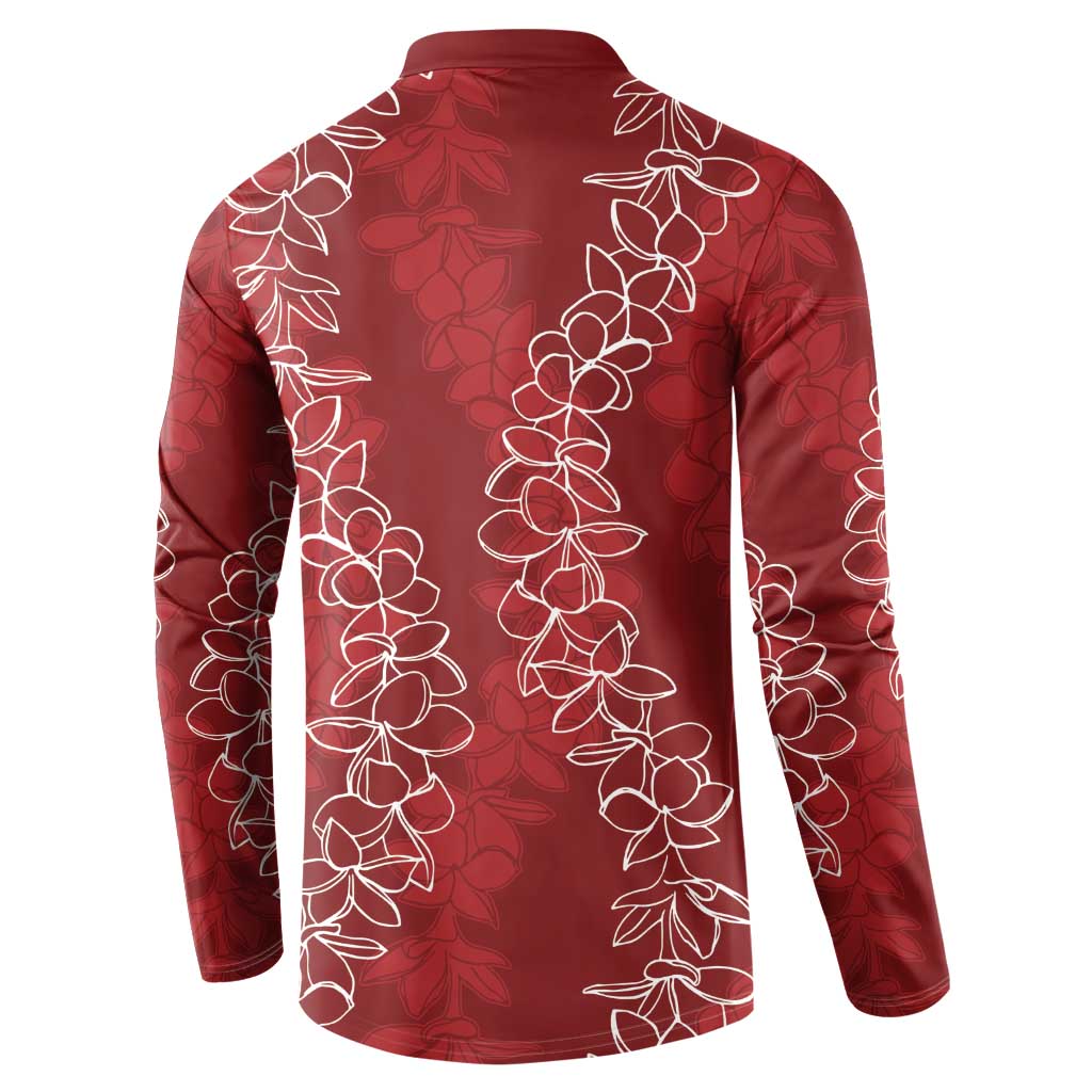Hawaii Plumeria Lei Button Sweatshirt Aloha Festive Vibe - Crimson