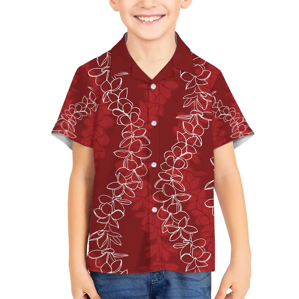 Hawaii Plumeria Lei Family Matching Long Sleeve Bodycon Dress and Hawaiian Shirt Aloha Festive Vibe - Crimson LT7 Son's Shirt Crimson - Polynesian Pride