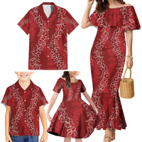Hawaii Plumeria Lei Family Matching Mermaid Dress and Hawaiian Shirt Aloha Festive Vibe - Crimson LT7 - Polynesian Pride