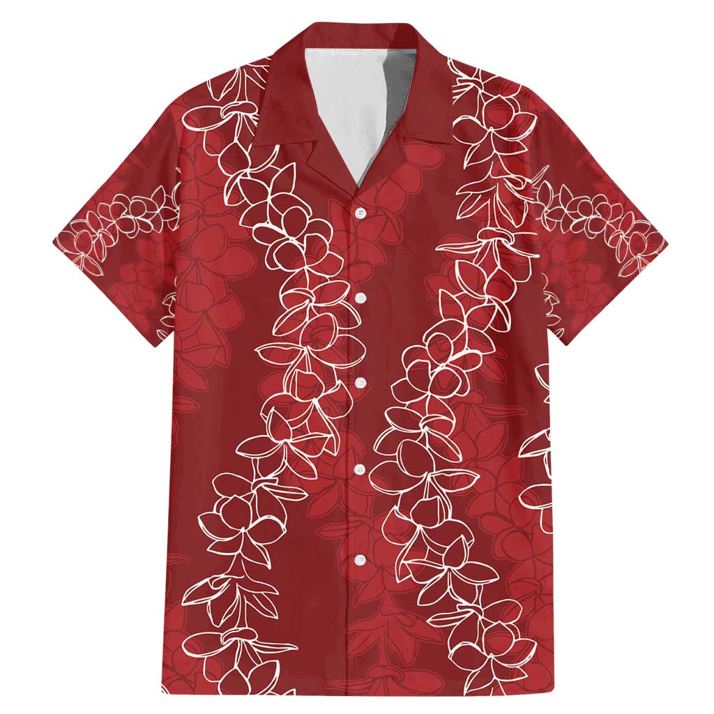 Hawaii Plumeria Lei Family Matching Mermaid Dress and Hawaiian Shirt Aloha Festive Vibe - Crimson LT7 Dad's Shirt - Short Sleeve Crimson - Polynesian Pride