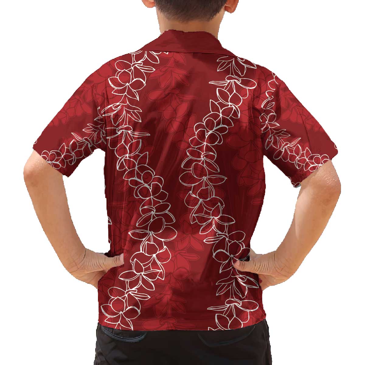 Hawaii Plumeria Lei Family Matching Off The Shoulder Long Sleeve Dress and Hawaiian Shirt Aloha Festive Vibe - Crimson LT7 - Polynesian Pride