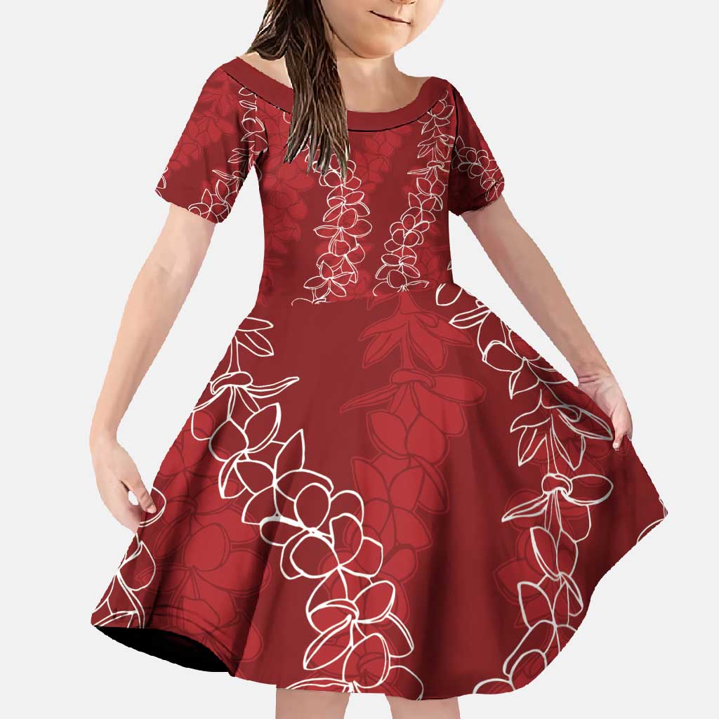 Hawaii Plumeria Lei Family Matching Off Shoulder Maxi Dress and Hawaiian Shirt Aloha Festive Vibe - Crimson LT7 Daughter's Dress Crimson - Polynesian Pride