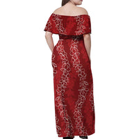 Hawaii Plumeria Lei Family Matching Off Shoulder Maxi Dress and Hawaiian Shirt Aloha Festive Vibe - Crimson LT7 - Polynesian Pride